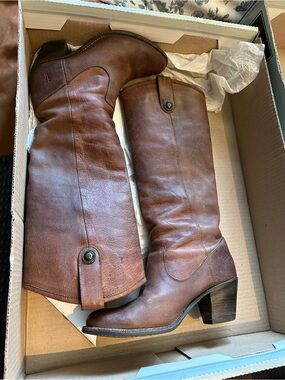 Frye Brown Leather Knee-High Heeled Boots